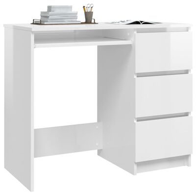 vidaXL Skrivebord høyglans hvit 90x45x76 cm sponplate