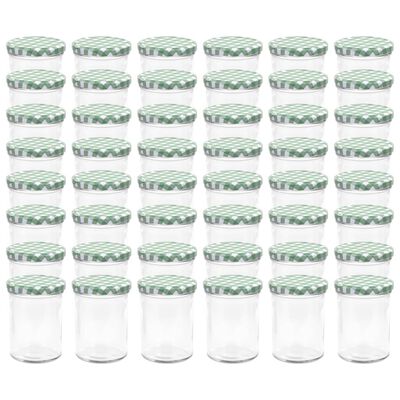 vidaXL Syltetøyglass med hvite og grønne lokk 48 stk 400 ml
