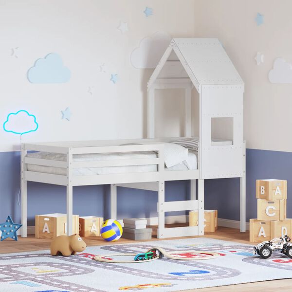 vidaXL H&oslash;yseng med tak hvit 90x190 cm heltre furu