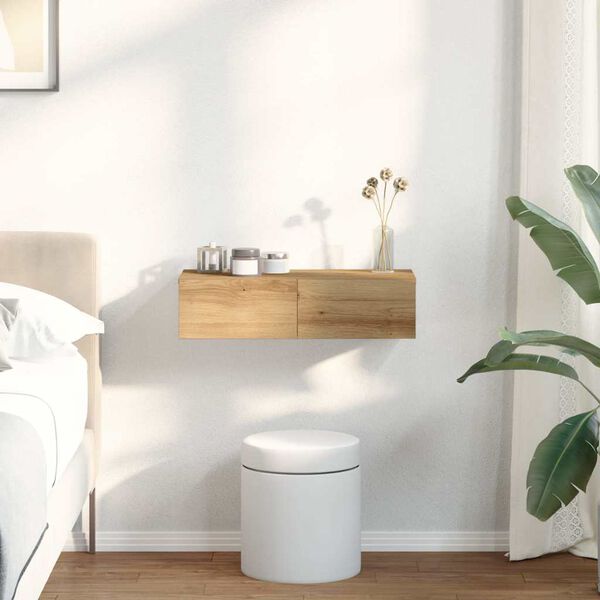 vidaXL Vegghylle med skuffer artisian eik 60x26,5x15 cm konstruert tre