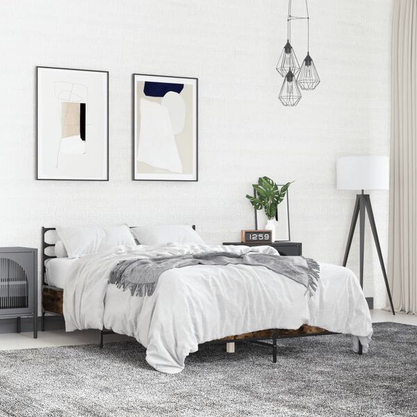 vidaXL Sengeramme r&oslash;kt eik 135x190 cm konstruert tre og metall