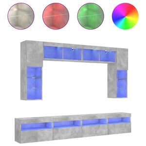 vidaXL Vegghengte TV-benker med LED 8 stk betonggr&aring;