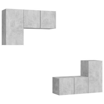 vidaXL TV-benksett 4 deler betonggrå sponplate