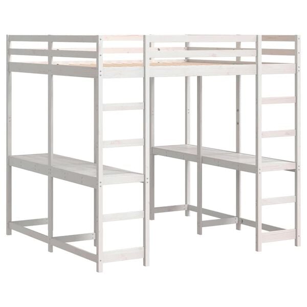 vidaXL Køyeseng med skrivebord og stige 140x200 cm heltre furu