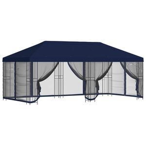 vidaXL Paviljong med sidevegger 6 x 3 m Bl&aring; Polyester og st&aring;l 190 gsm