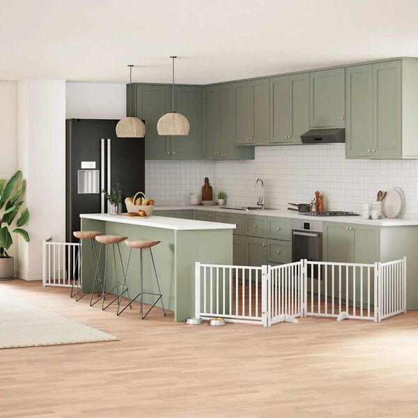 vidaXL Hundeport sammenleggbar 6 paneler hvit 480 cm poppeltre