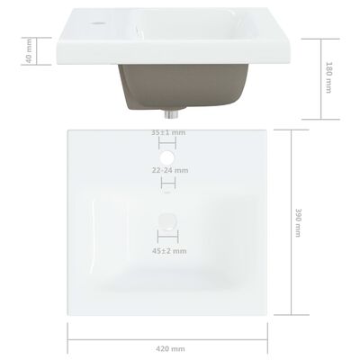 vidaXL Innebygd vask med kran 42x39x18 cm keramikk hvit