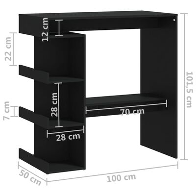vidaXL Barbord med oppbevaringsstativ svart 100x50x101,5 cm sponplate