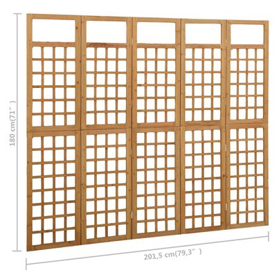 vidaXL Romdeler/espalier 5 paneler heltre gran 201,5x180 cm