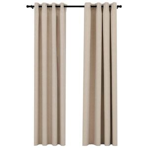 vidaXL Lystette gardiner maljer og lin-design 2 stk beige 140x225 cm