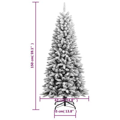 vidaXL Kunstig juletre med flokket snø 150 cm PVC og PE