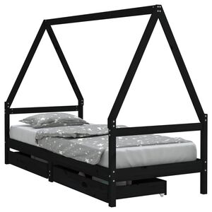 vidaXL Barnesengeramme med skuffer svart 80x200 cm heltre furu