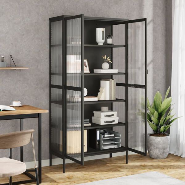 vidaXL Highboard svart 85x40x180 cm glass og st&aring;l