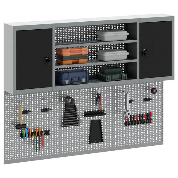 vidaXL Verkt&oslash;yskabinet Sett med hylle 4 pcs Svart Pulverlakkert st&aring;l