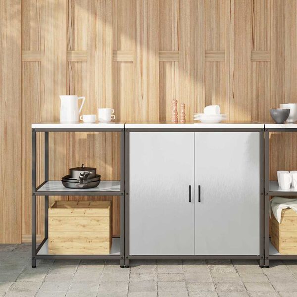 vidaXL Kj&oslash;kkenoppbevaringssett med hylle 2 pcs s&oslash;lv Rustfritt St&aring;l