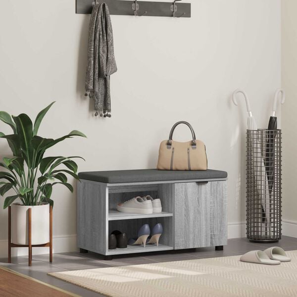 vidaXL Gangbenk Gr&aring; Sonoma 80 x 38 x 46 cm Konstruert treverk og stoff