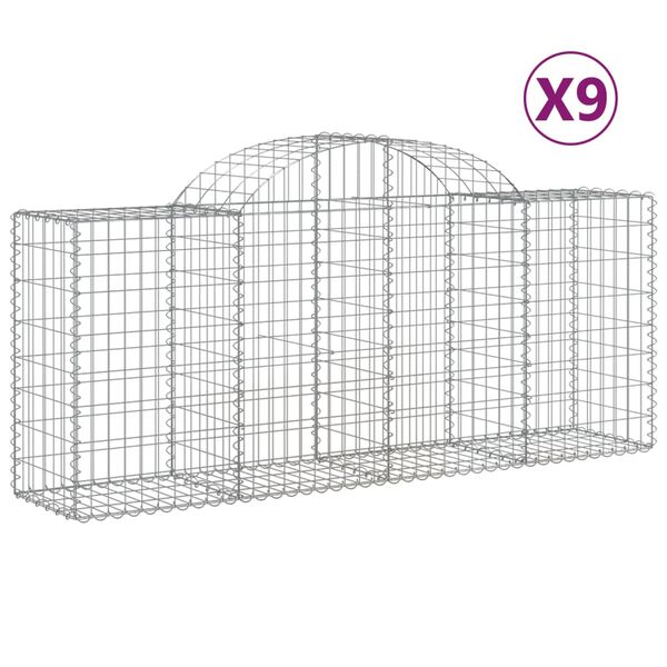 vidaXL Gabionkurver buede 9 stk 200x50x80/100 cm galvanisert jern