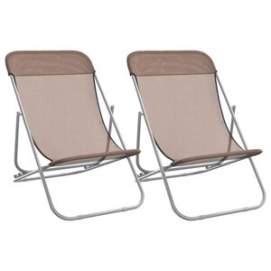 vidaXL Foldbare strandstoler 2 stk brun textilene pulverlakkert st&aring;l
