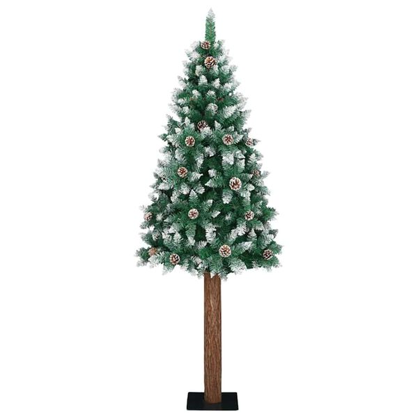 vidaXL Slim juletre med 300 LED gr&oslash;nn 210 cm PVC og Massivt Furu tre