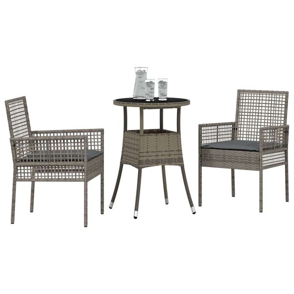 vidaXL Hage Spisegruppe 3 pcs Grå Poly rattan