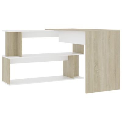 vidaXL Hjørneskrivebord hvit og sonoma eik 200x50x76 cm sponplate