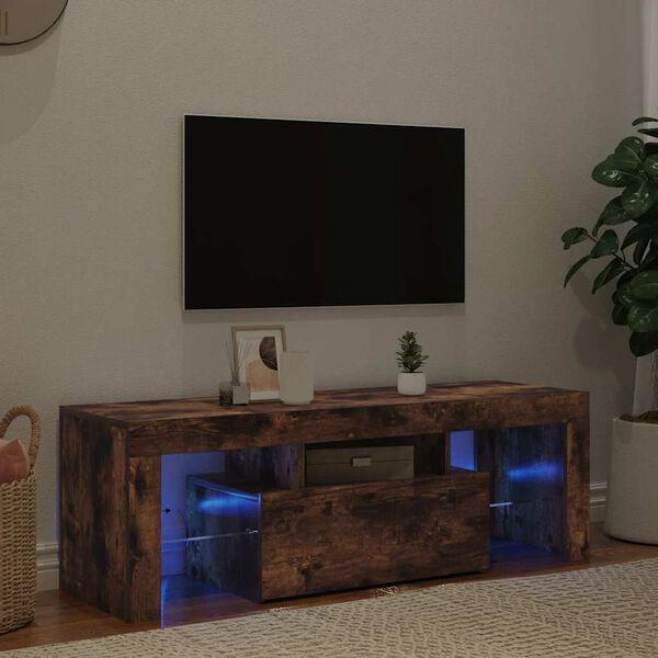 vidaXL TV-benk med LED-lys r&oslash;kt eik 120x35x40 cm
