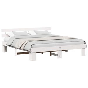 vidaXL Sengestamme med hodegjerde Hvit 200 x 200 cm Massiv furu
