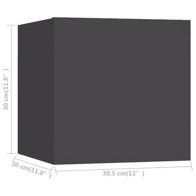 vidaXL Vegghengte TV-benker 2 stk grå 30,5x30x30 cm