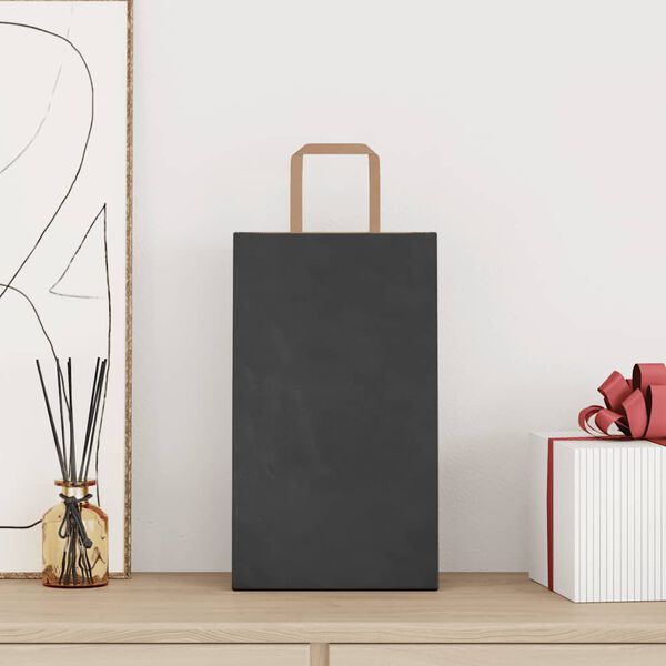 vidaXL Papirposer 50 stk med h&aring;ndtak svart 21x11x36 cm