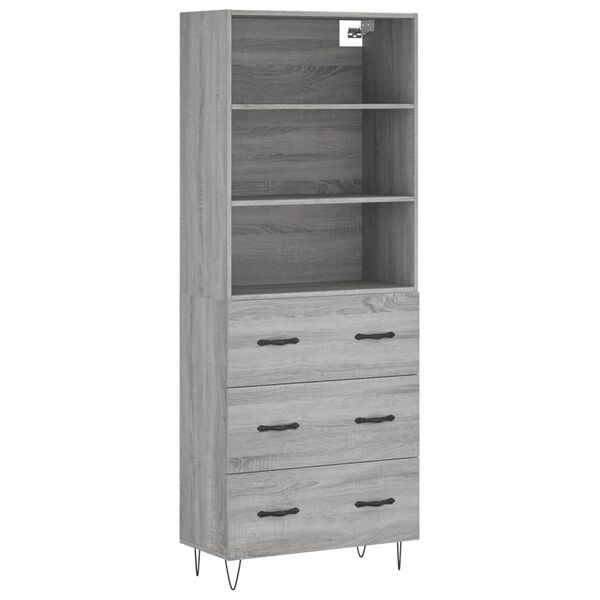 vidaXL Highboard gr&aring; sonoma 69,5x34x180 cm konstruert tre