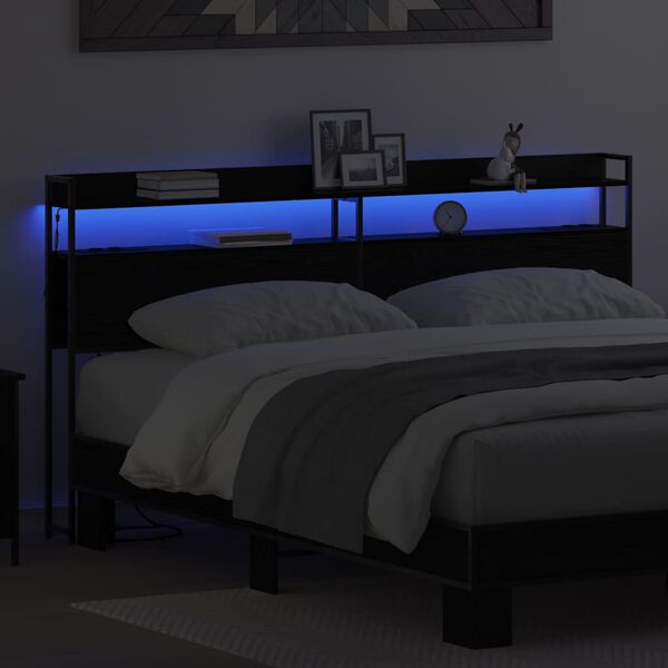 vidaXL Lagringshodegavl med hylle Svart eik 180 cm Konstruert tre