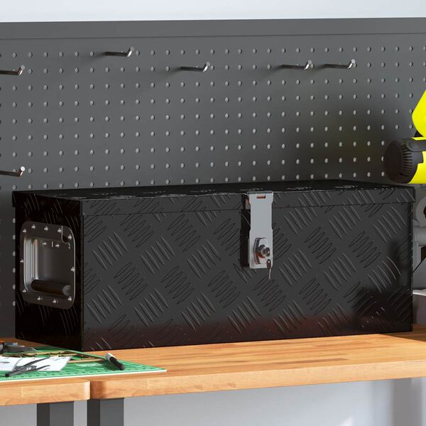 vidaXL Oppbevaringsboks svart 60x23,5x23 cm aluminium