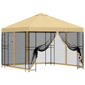 vidaXL Hagepaviljong med sidevegger 3 x 3 m Krem Polyester og st&aring;l