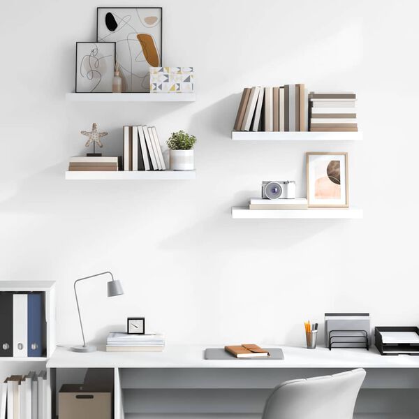 vidaXL Flytende vegghyller 4 stk h&oslash;yglans hvit 60x23,5x3,8 cm MDF