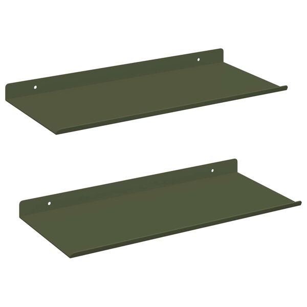 vidaXL Flytende hylle 2 pcs Olivengr&oslash;nn 40 x 18 x 2,5 cm St&aring;l