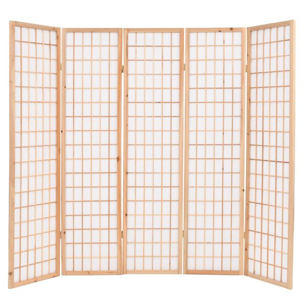 vidaXL Sammenleggbar romdeler 5 paneler japansk stil 200x170 cm naturell