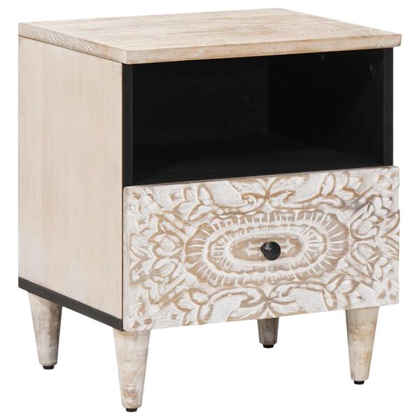 vidaXL Sengekabinett med skuff Hvit 40 x 33 x 46 cm Massiv mango tre