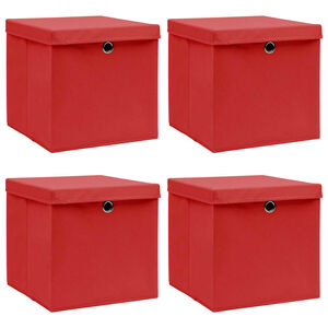 vidaXL Oppbevaringsbokser med lokk 4 stk r&oslash;d 32x32x32 cm stoff