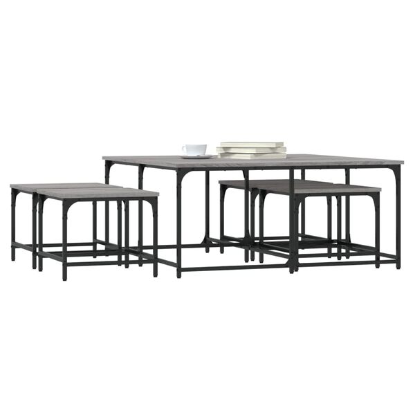vidaXL Stablebare salongbord 5 stk gr&aring; sonoma konstruert tre