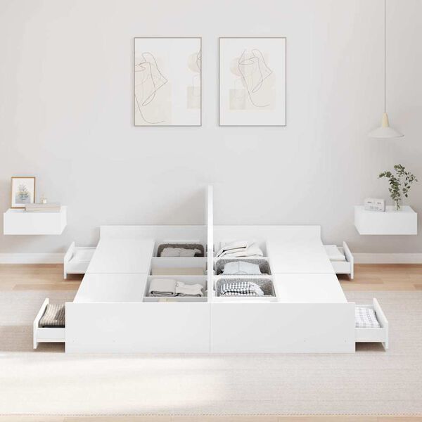 vidaXL Seng med lagring med skuff Hvit 160 x 200 cm Konstruert tre