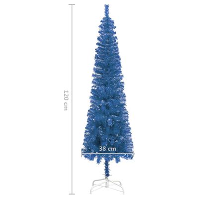 vidaXL Slankt juletre med LED og kulesett blå 120 cm