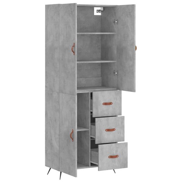 vidaXL Highboard betonggrå 69,5x34x180 cm konstruert tre
