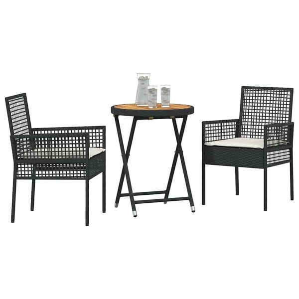 vidaXL Hage Bistro Sett 3 pcs Svart Poly rattan