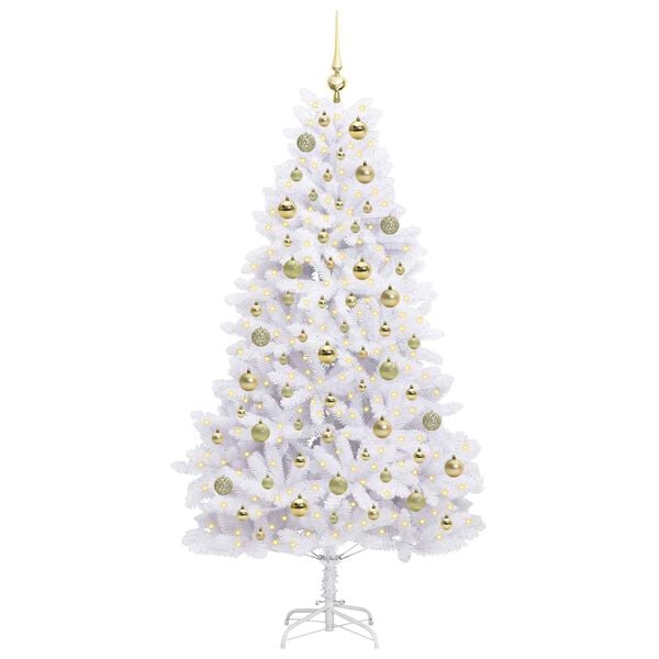 vidaXL Kunstig sammensatt juletre med 300 LED Hvit 180 cm PVC og st&aring;l
