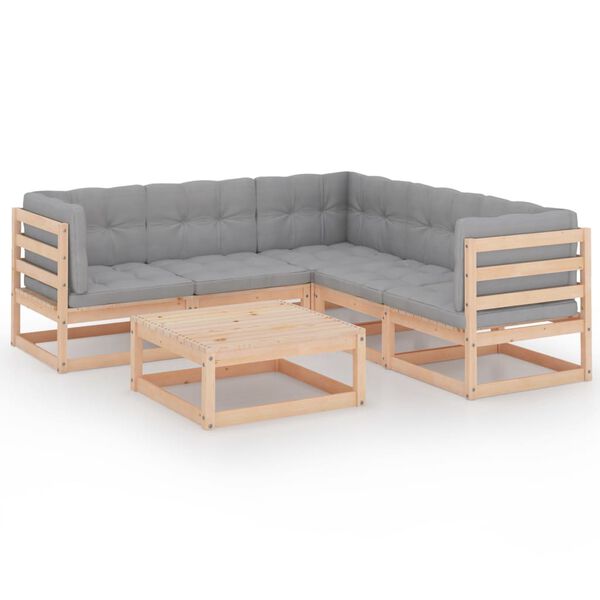 vidaXL Hagesofagruppe med puter 6 deler heltre furu