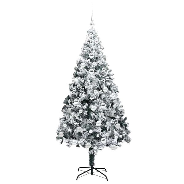vidaXL Kunstig juletre med 300 LED Hvit 180 cm PVC og St&aring;l og Plast