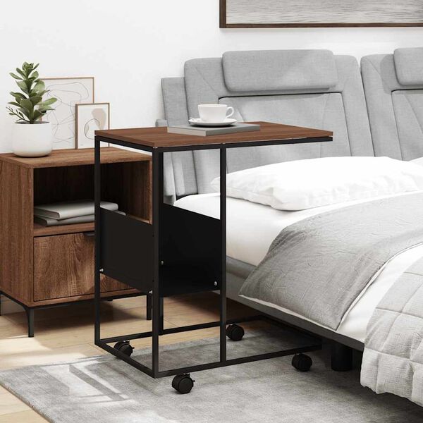 vidaXL Sidebord med hjul svart 55x36x63,5 cm konstruert tre