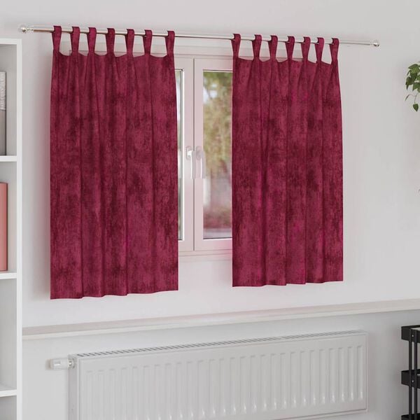 vidaXL Fl&oslash;yel Gardiner med gardiner 2 pcs Vinr&oslash;d 140 x 140 cm Fl&oslash;yel