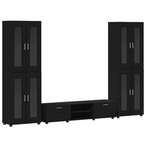 vidaXL TV-benksett med skuff med hylle med d&oslash;r Svart Konstruert tre