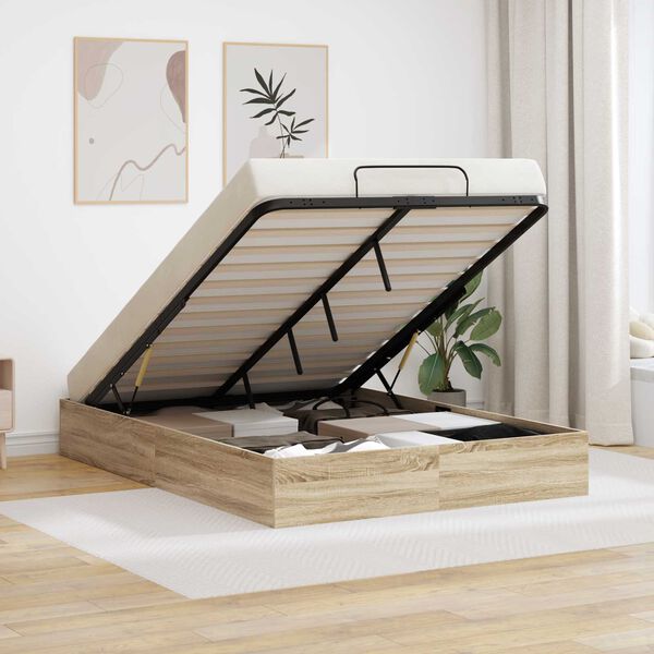 vidaXL Ottoman sengeramme Sonoma eik 193 x 140 x 25 cm Konstruert tre